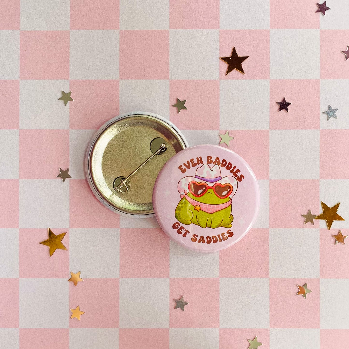 Baddies Get Saddies Cowboy Frog Button Pin