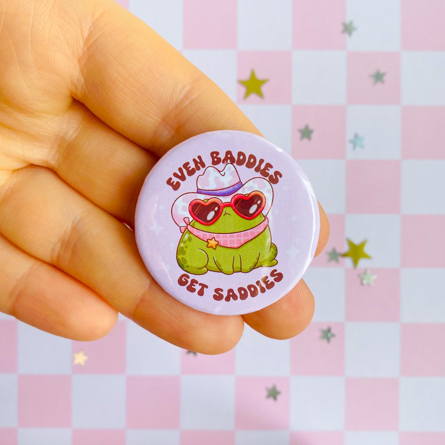 Baddies Get Saddies Cowboy Frog Button Pin
