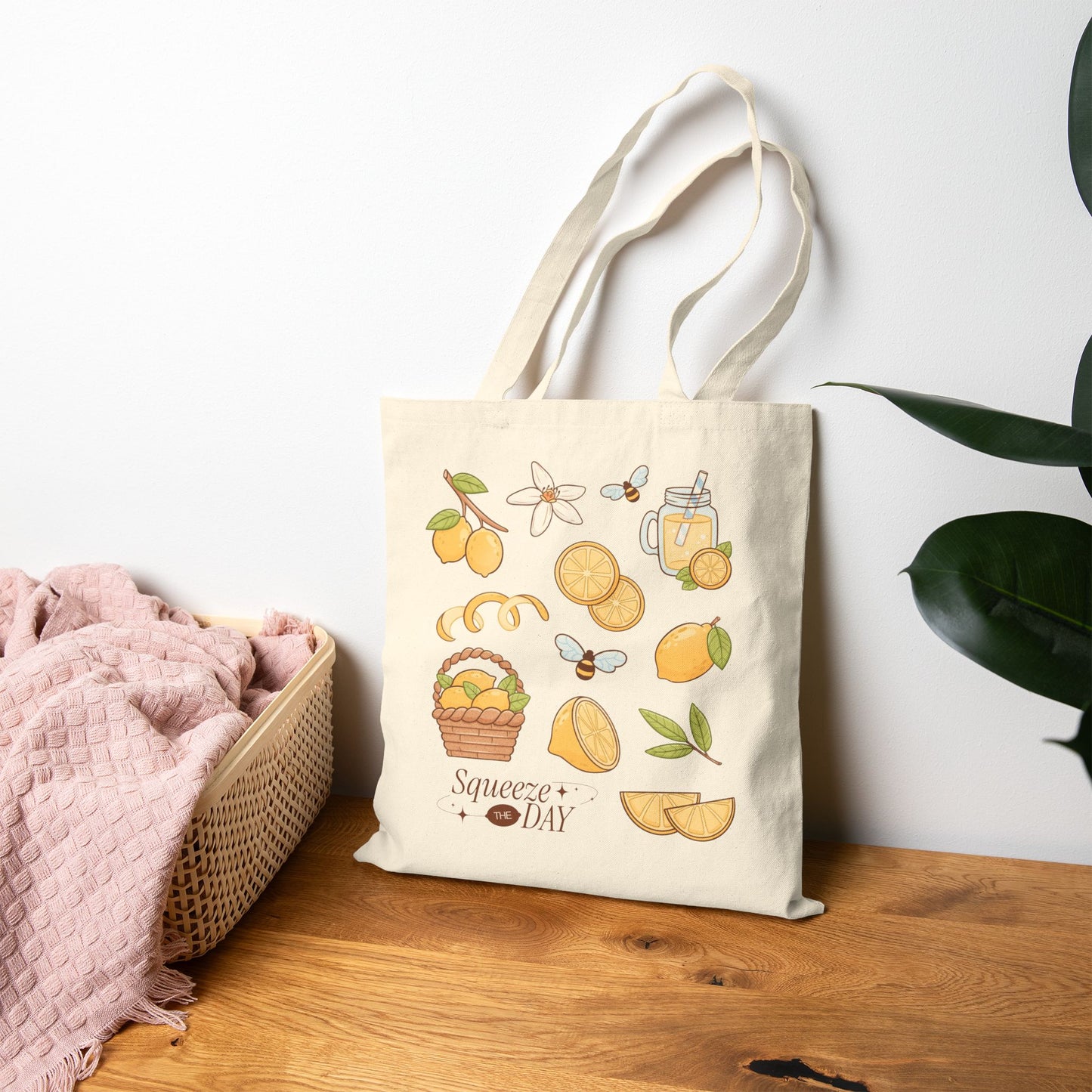 Squeeze the Day Lemon Cotton Canvas Tote Bag