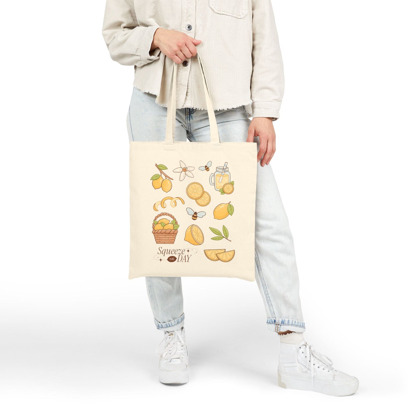 Squeeze the Day Lemon Cotton Canvas Tote Bag