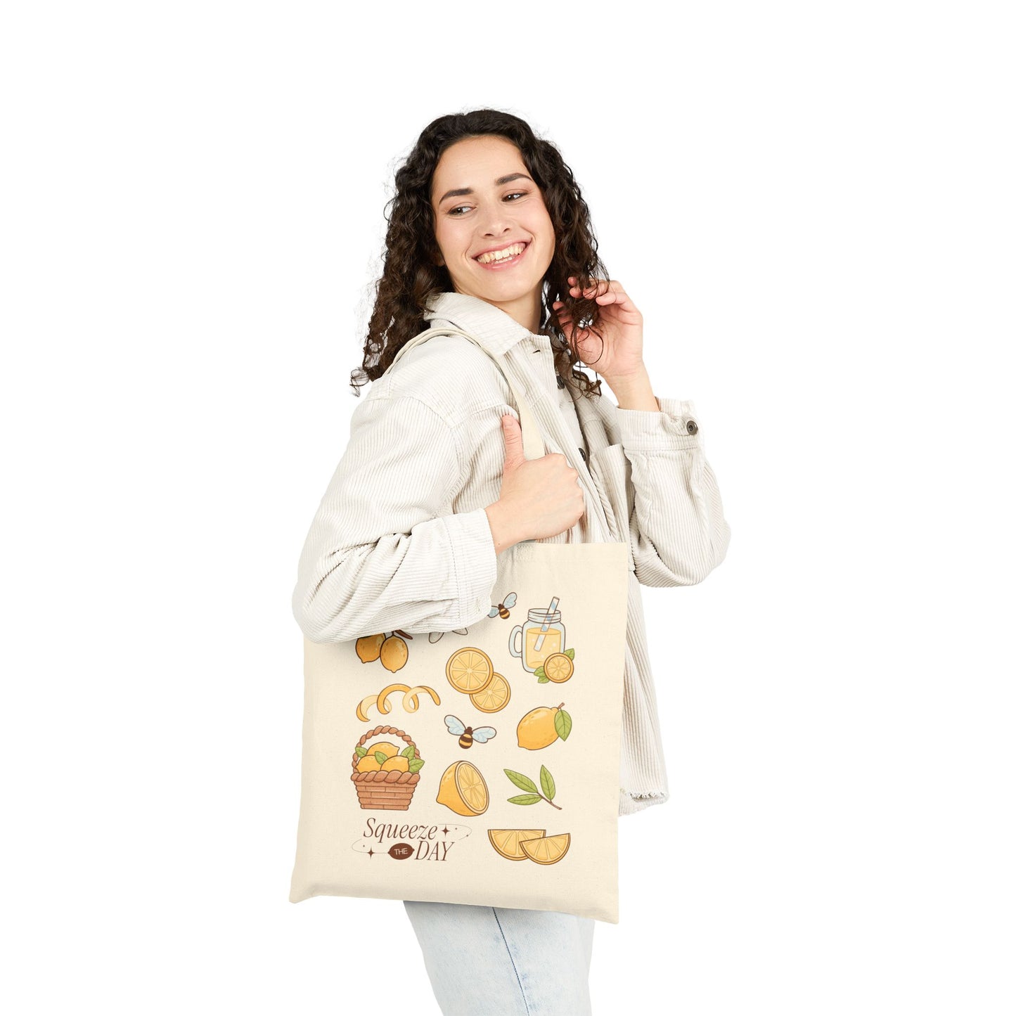 Squeeze the Day Lemon Cotton Canvas Tote Bag