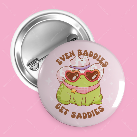 Baddies Get Saddies Cowboy Frog Button Pin