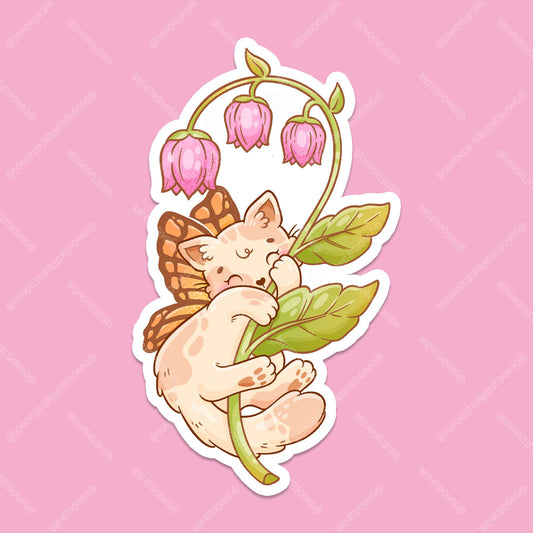 Butterfly Cat with Lilly of Valley Sticker