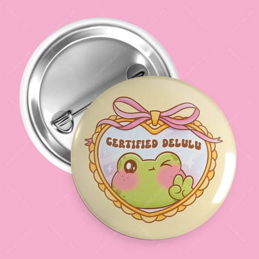 Certified Delulu Frog Button Pin