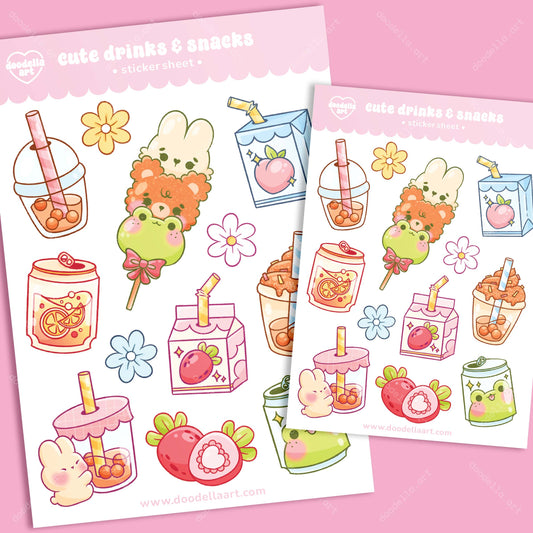 Cute Drinks and Snacks Sticker Sheet