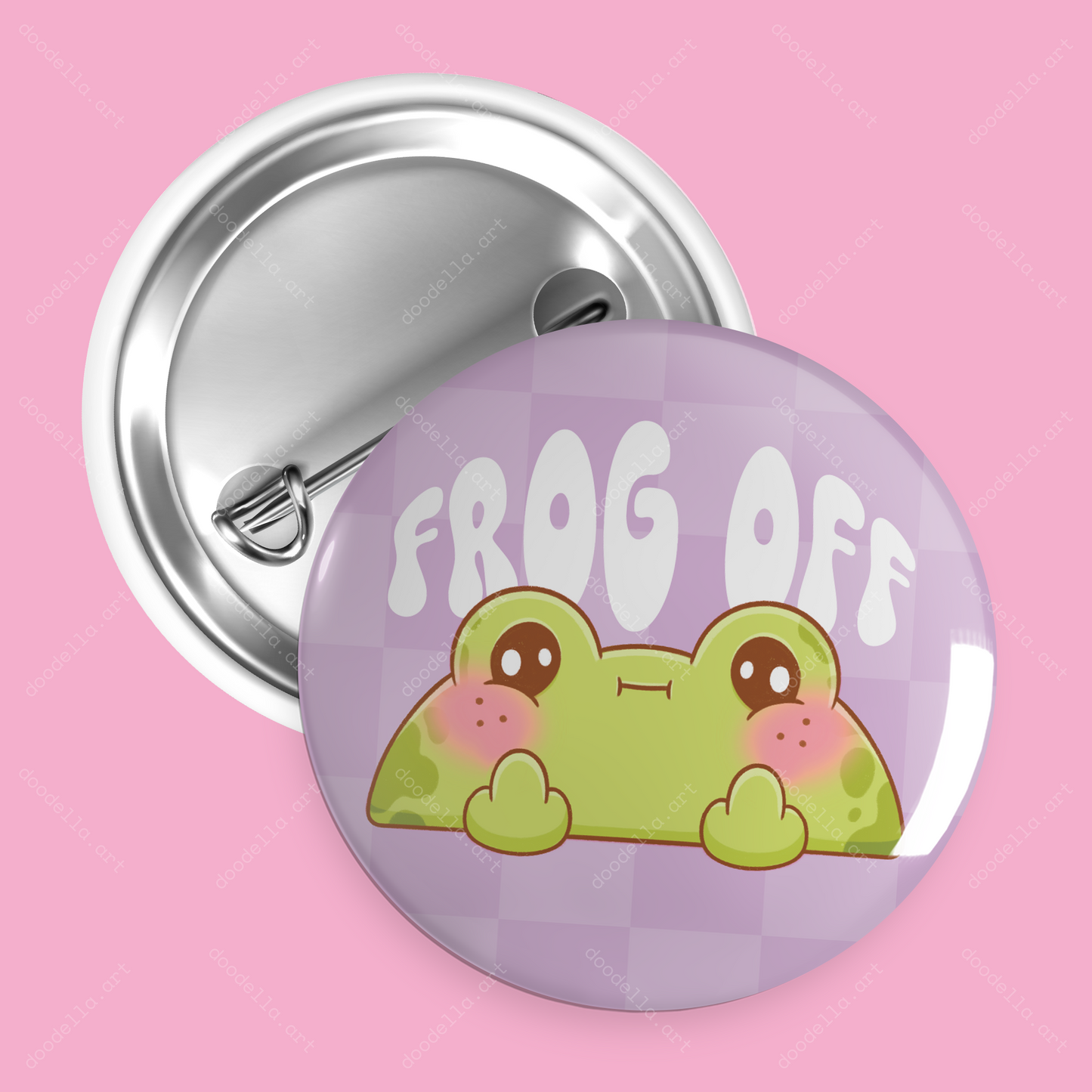 Frog Off Flipping Bird Button Pin
