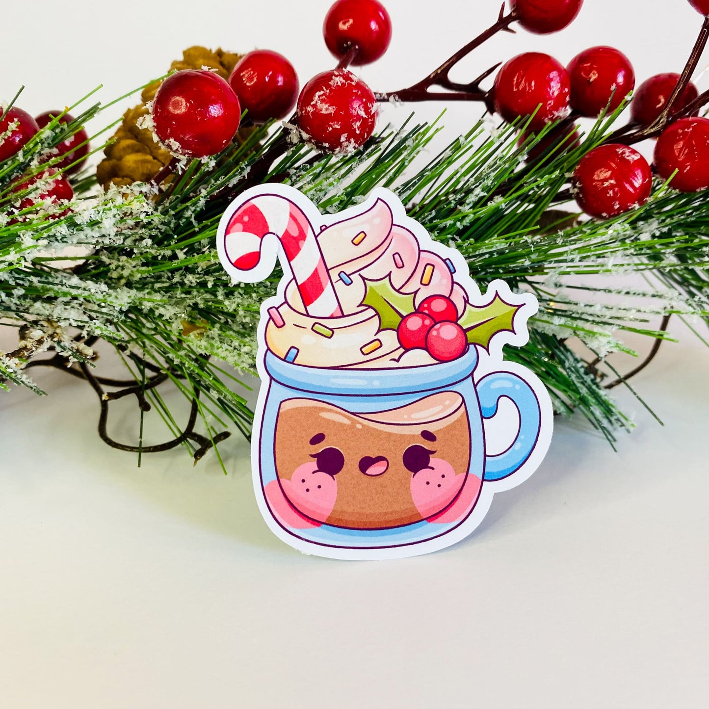 Christmas Teddy Bear, Candycane Bee, Deer with Star, Hot Chocolate Sticker