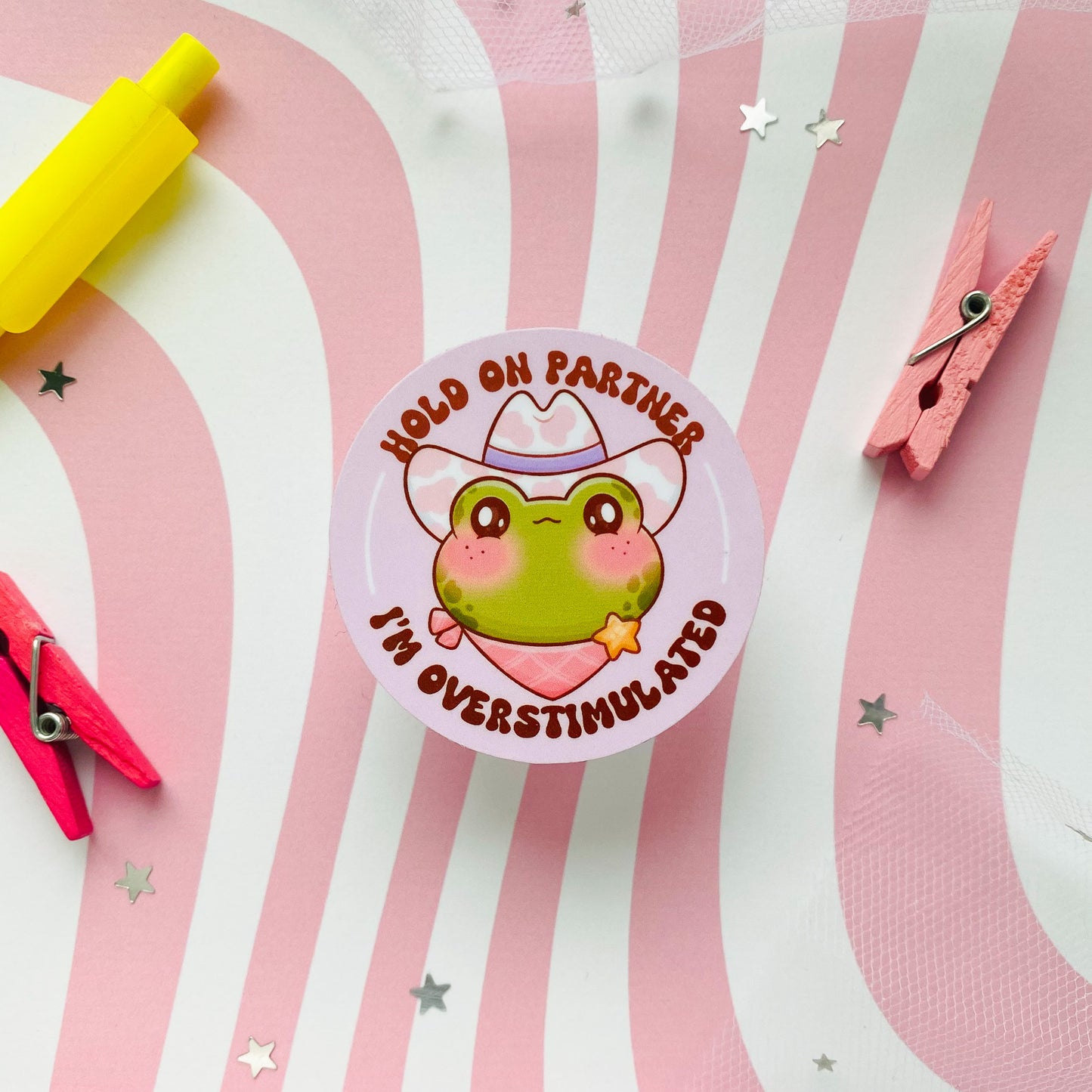 Hold on Partner I Am Overstimulated Sticker