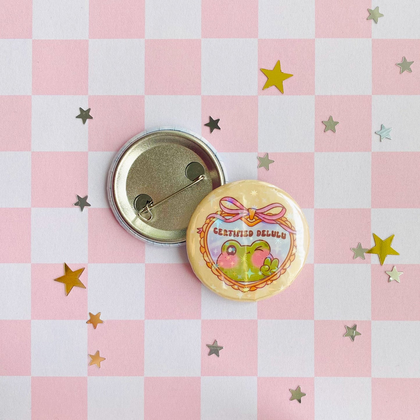 Certified Delulu Frog Button Pin