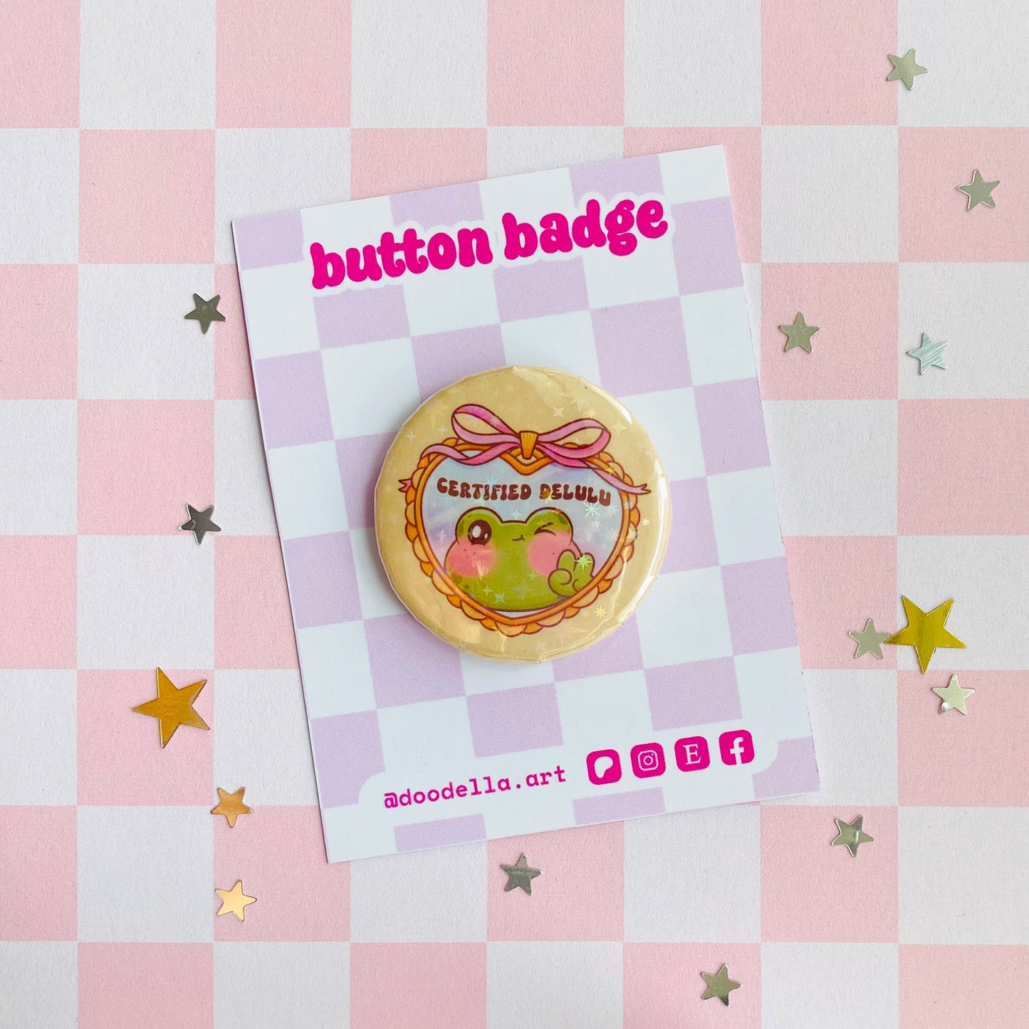 Certified Delulu Frog Button Pin