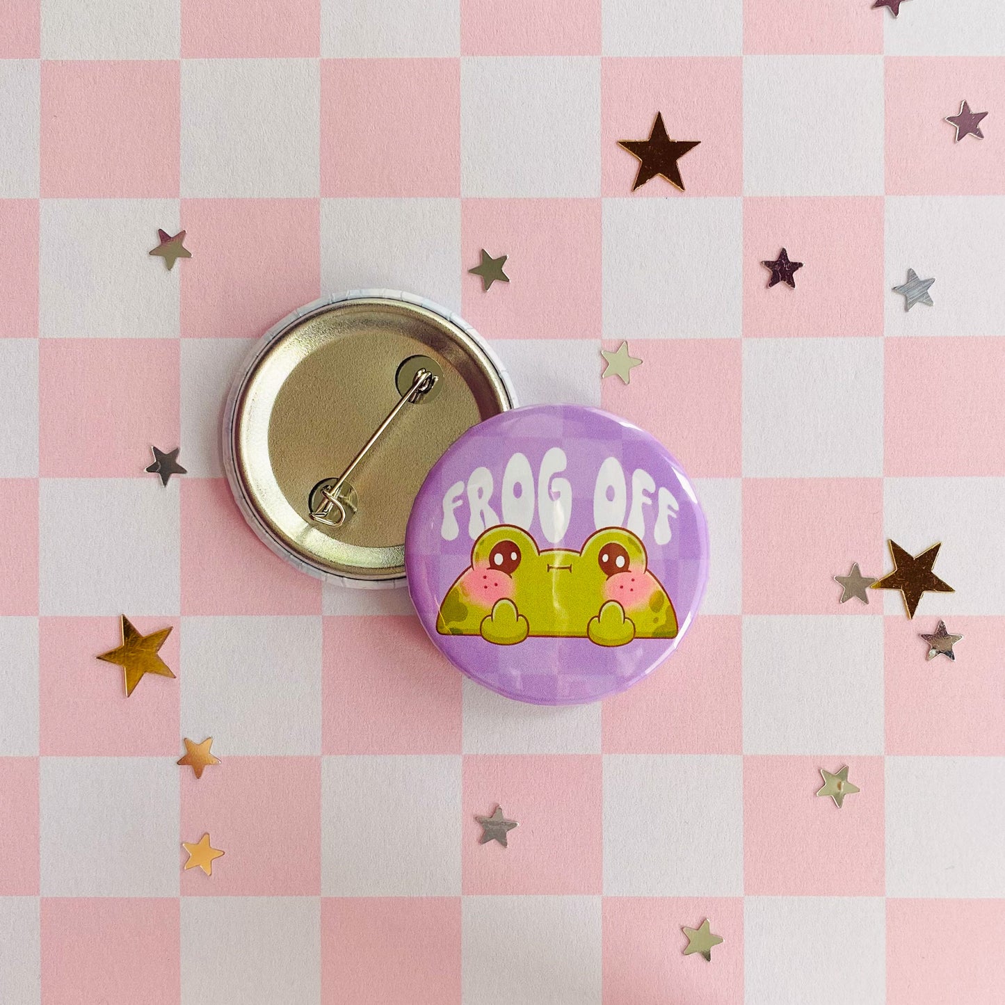 Frog Off Flipping Bird Button Pin