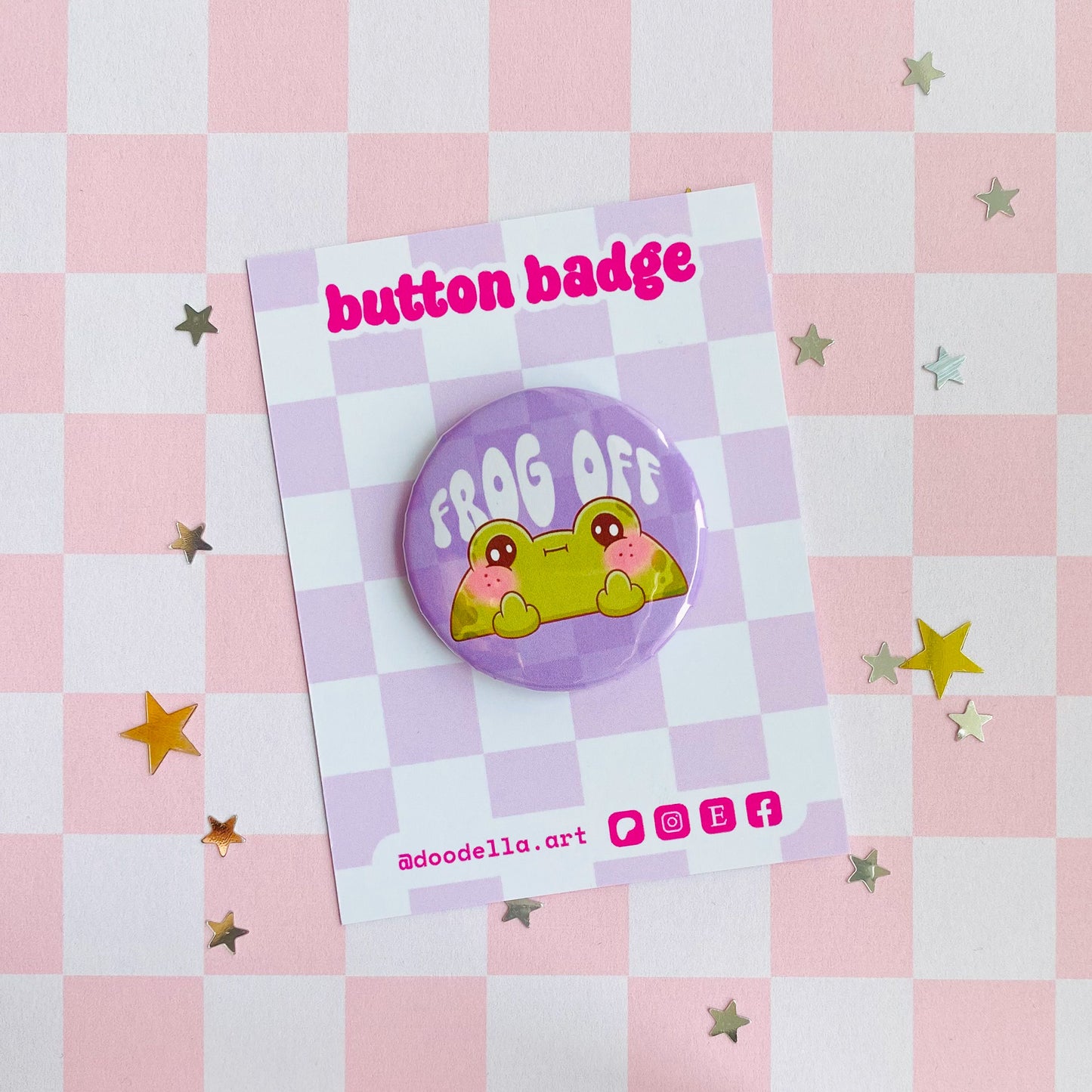 Frog Off Flipping Bird Button Pin