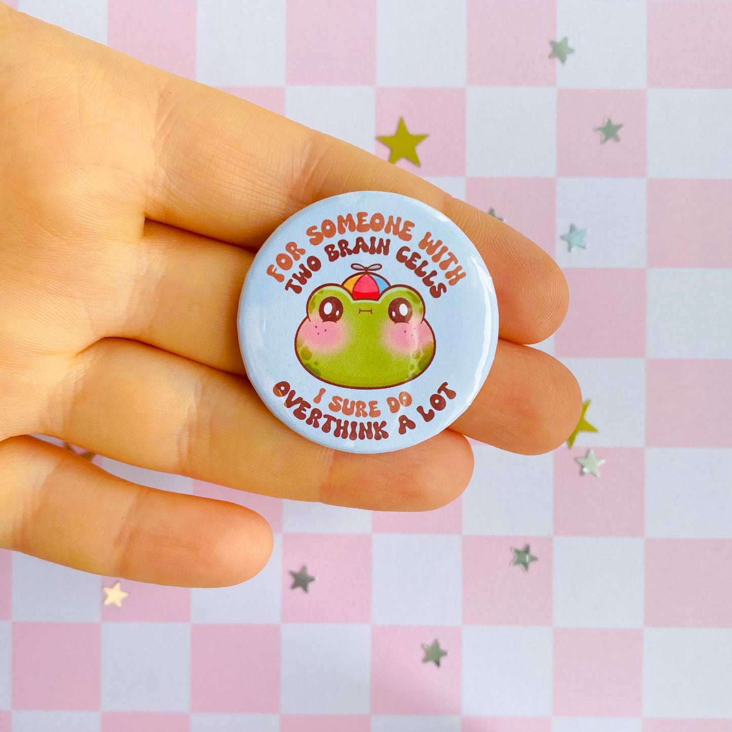 Overthinker Frog Button Pin