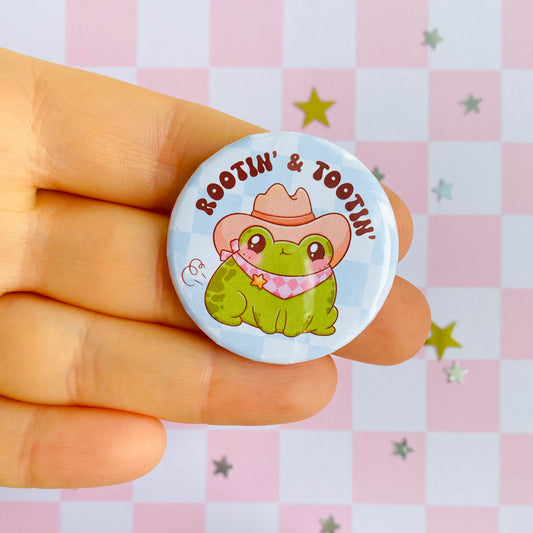 Rootin n Tootin Cowboy Frog Button Pin