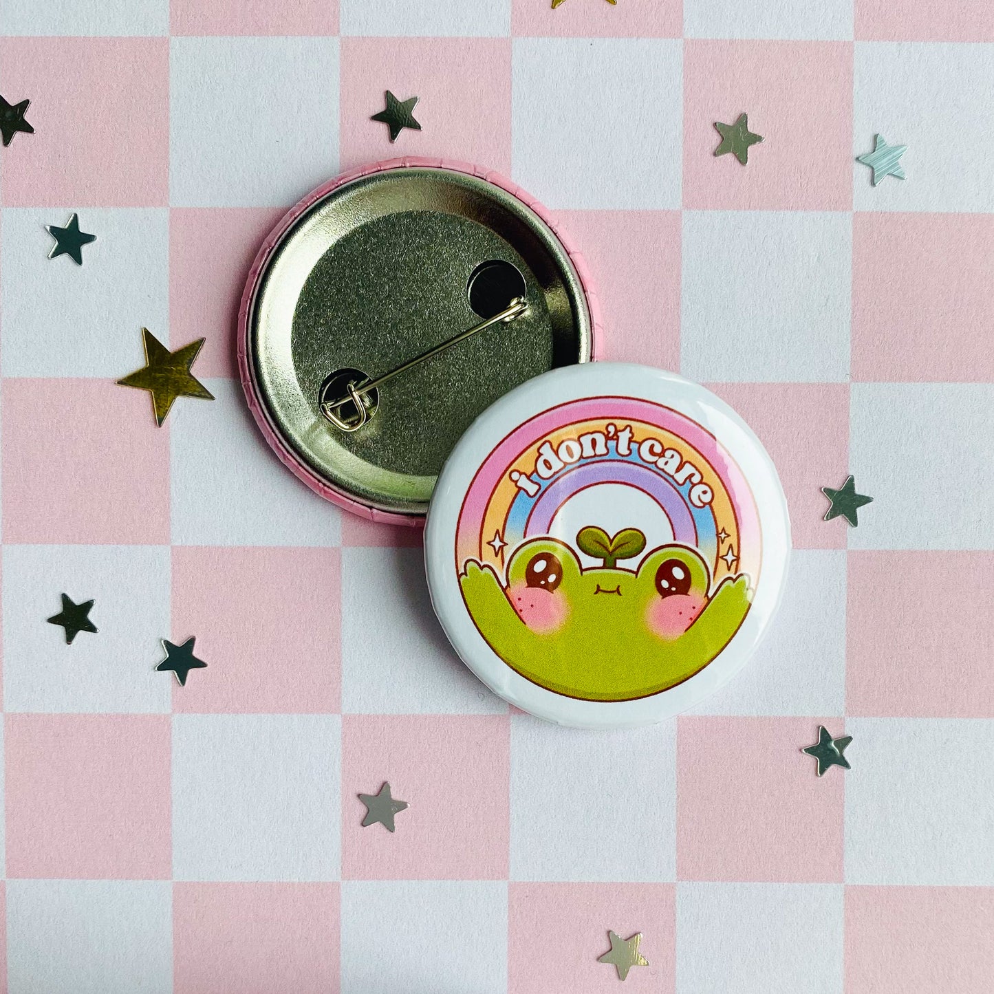 I Don't Care Frog Button Pin