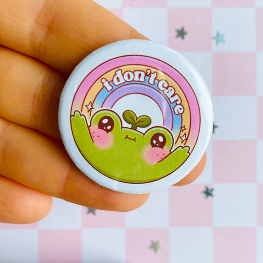 I Don't Care Frog Button Pin