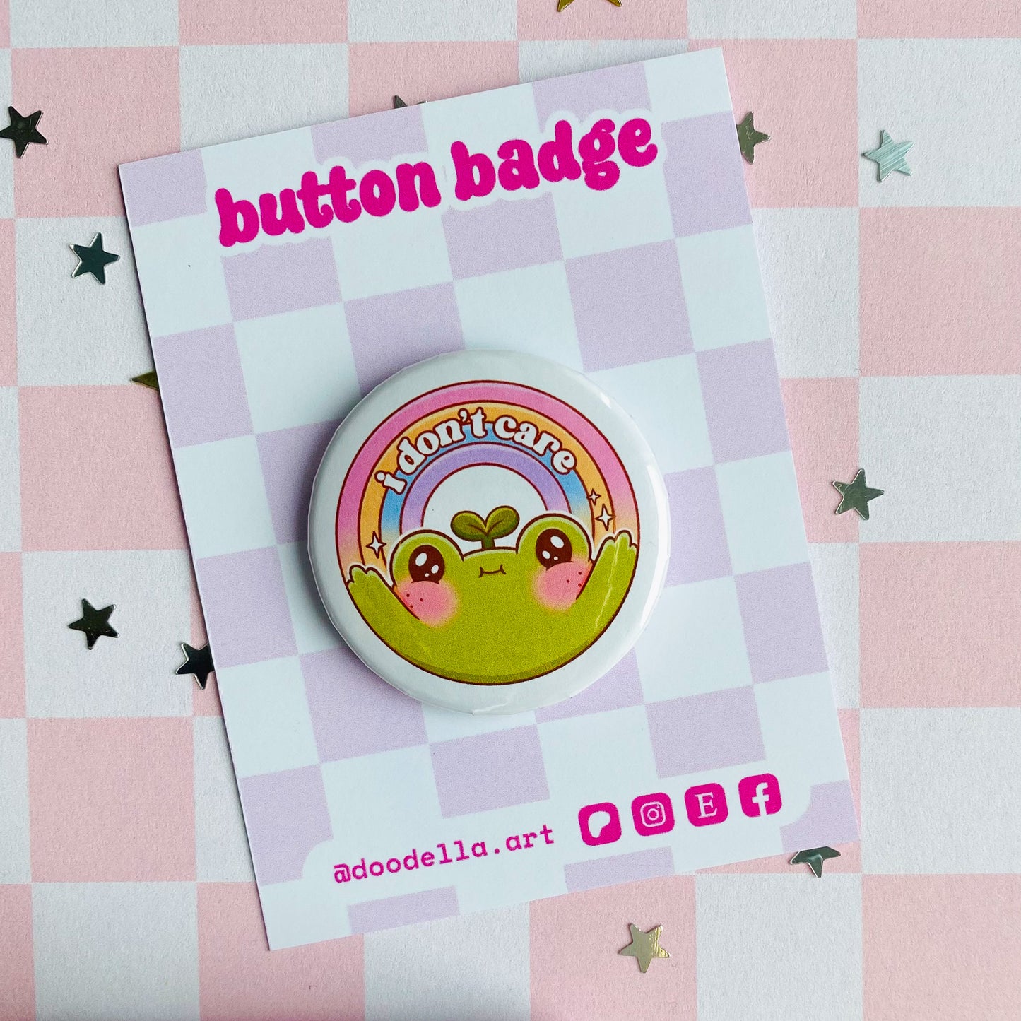 I Don't Care Frog Button Pin