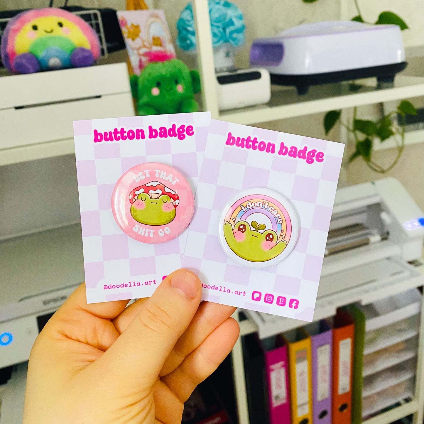 I Don't Care Frog Button Pin