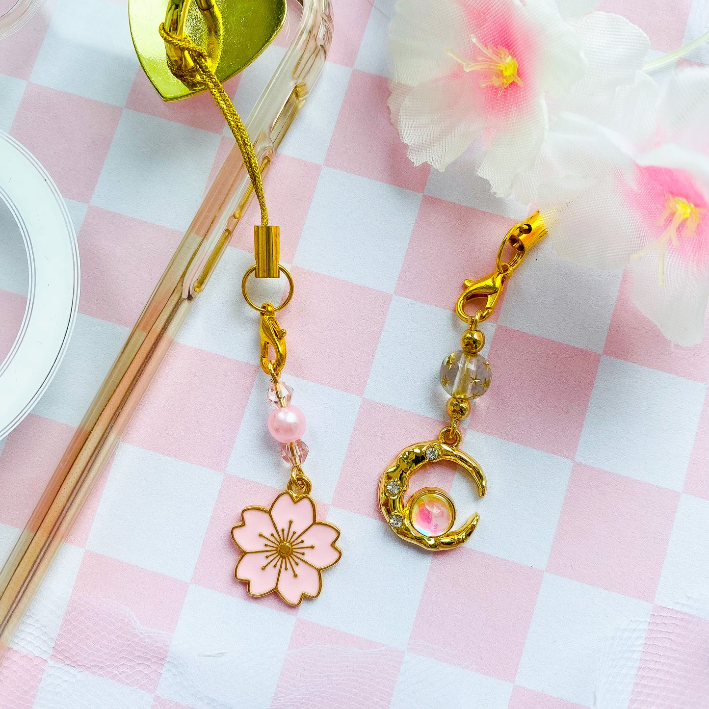 Cherry Blossom or Crescent Moon Phone Charm