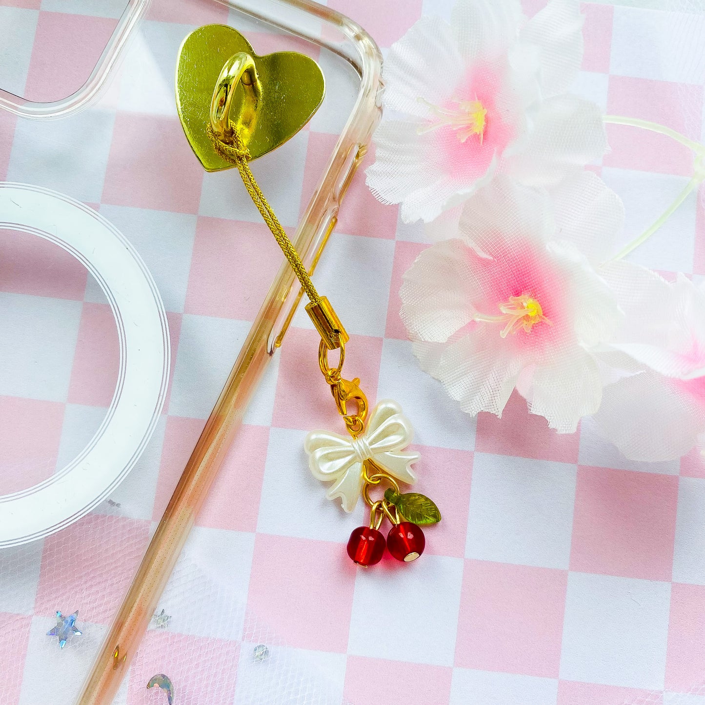 Cherries and Bow Phone Charms