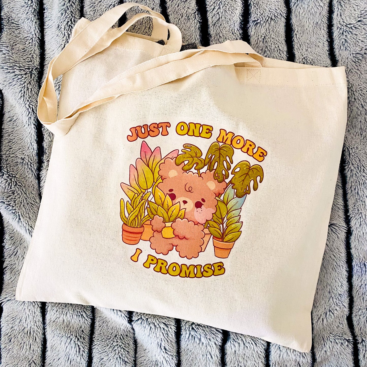 Just One More Plant Teddy Bear Canva Tote Bag