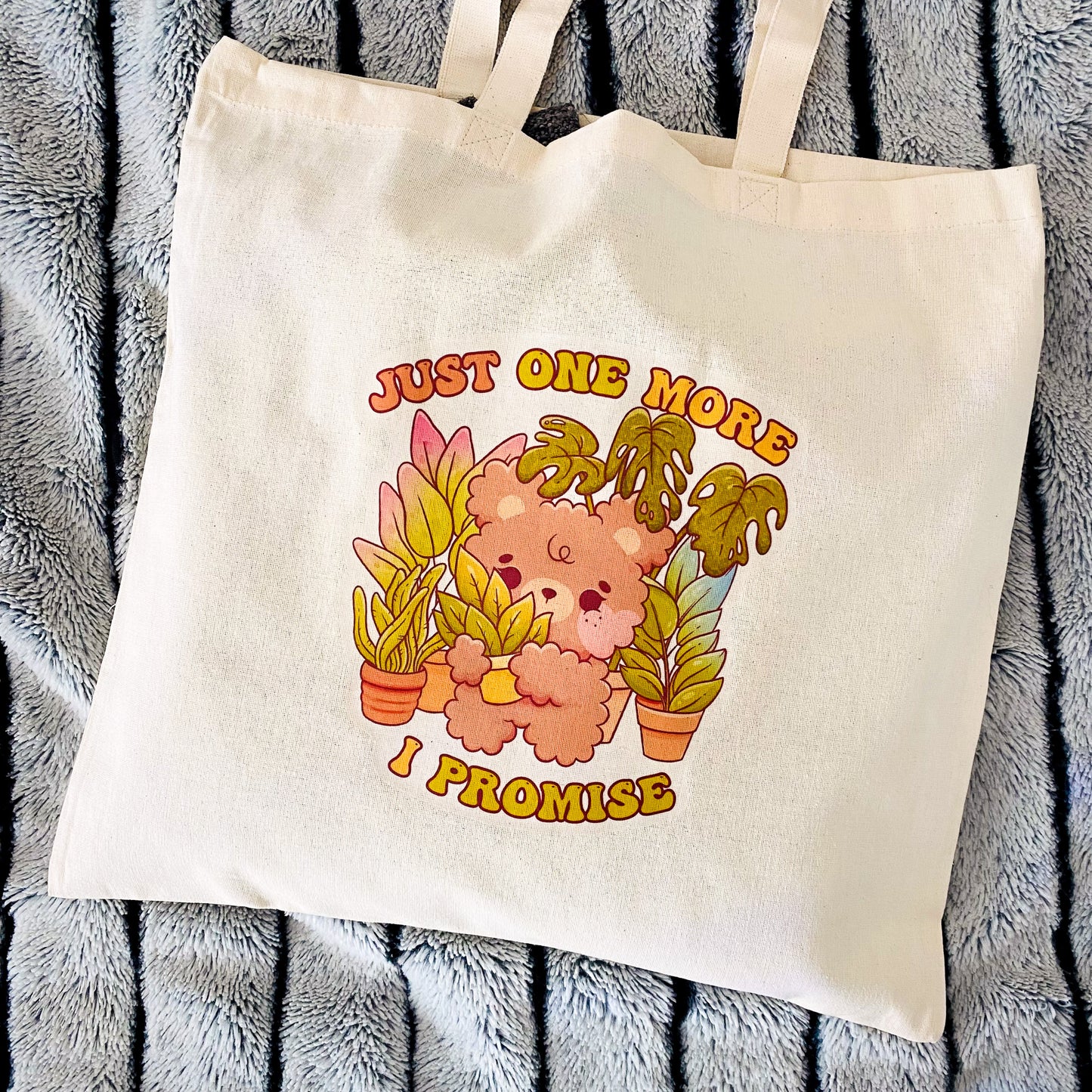 Just One More Plant Teddy Bear Canva Tote Bag