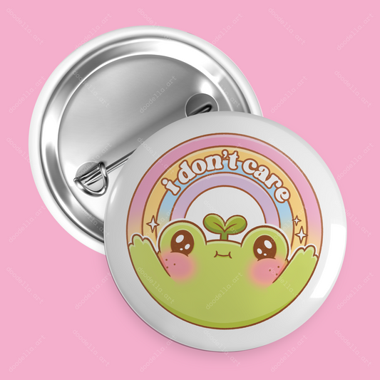 I Don't Care Frog Button Pin