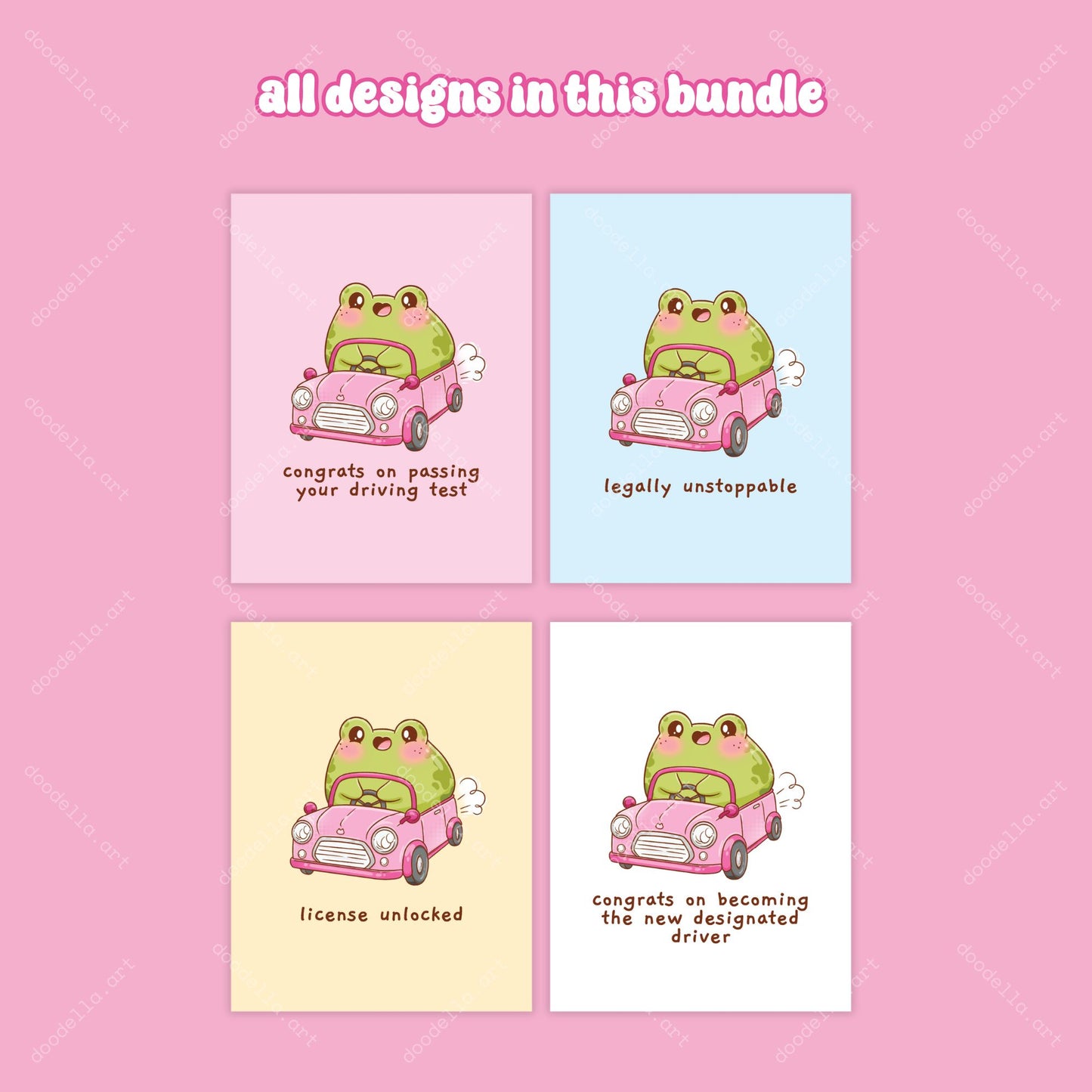 Printable New Driver Frog Greeting Card Bundle