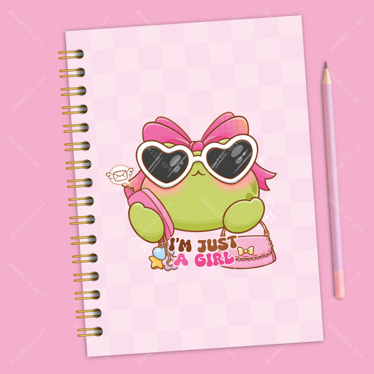I'm Just A Girl Frog Handmade Spiral Notebook