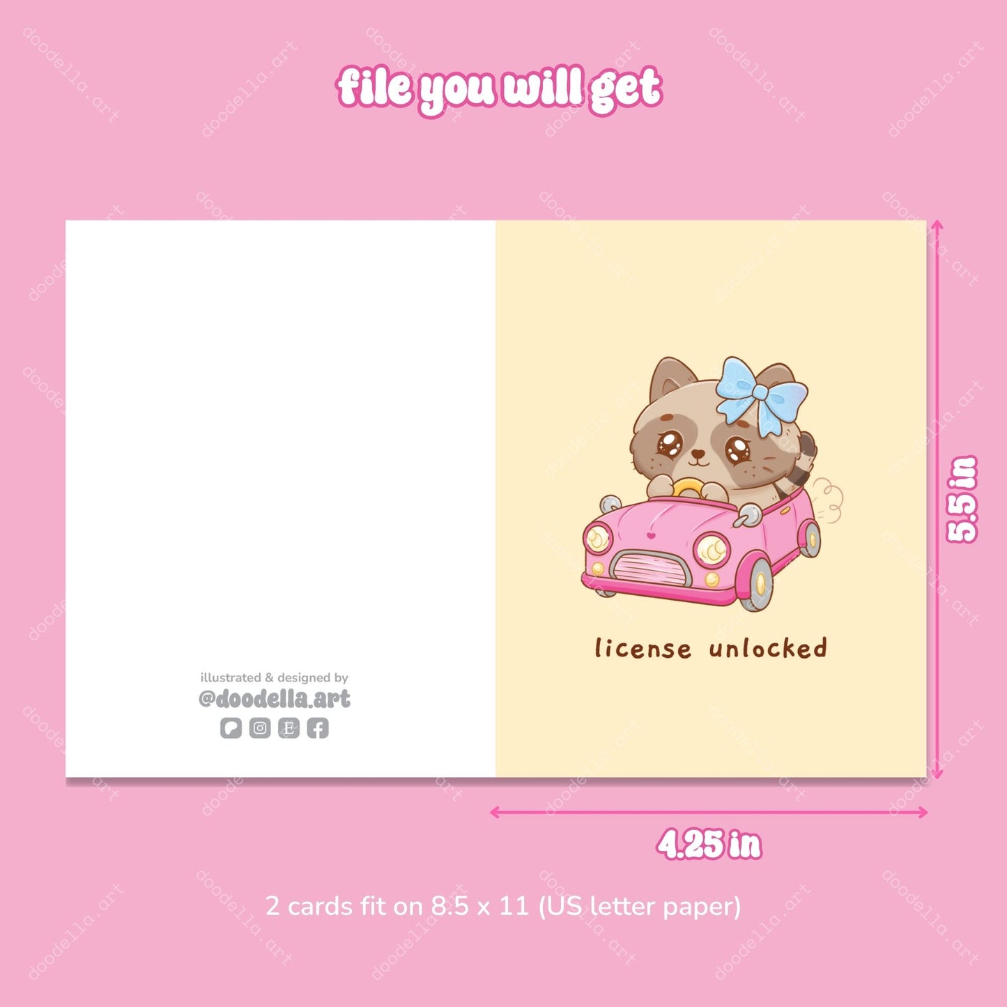 Printable New Driver Raccoon Greeting Card Bundle