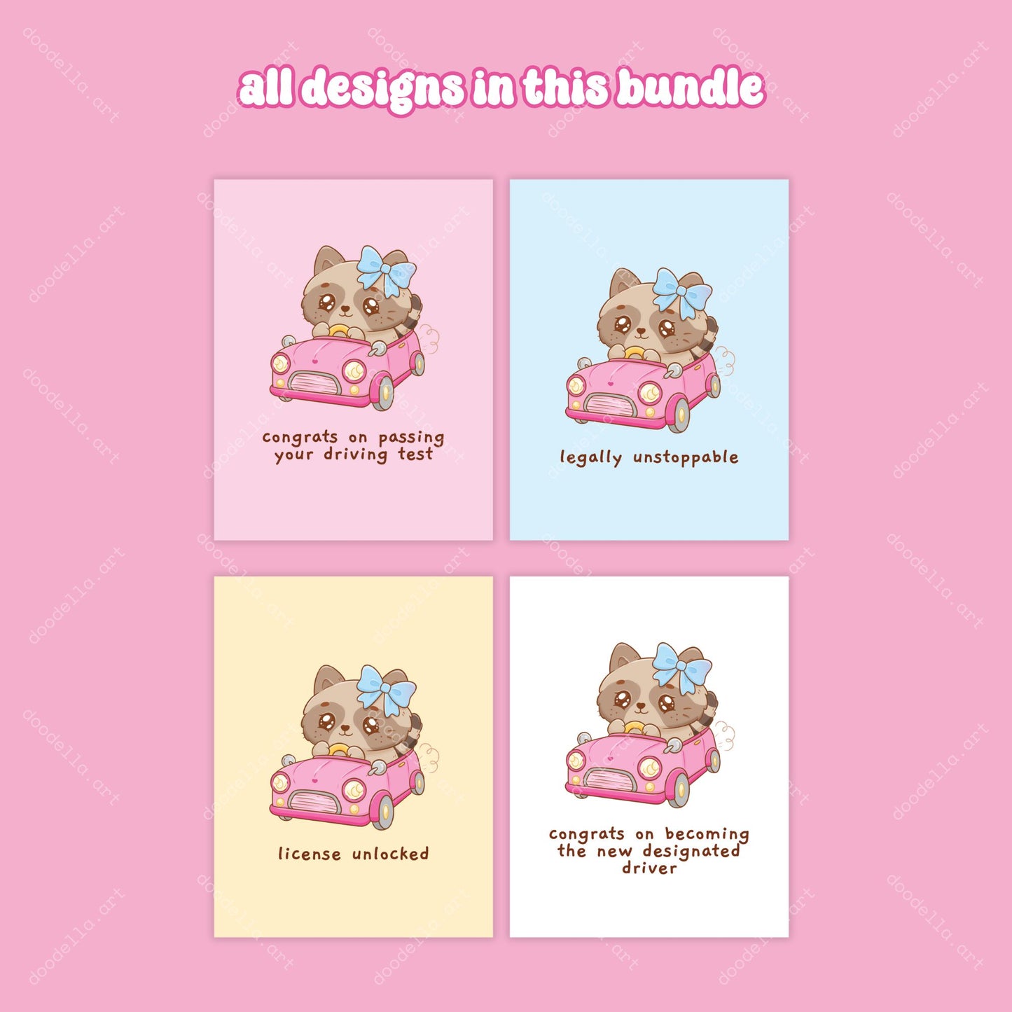 Printable New Driver Raccoon Greeting Card Bundle