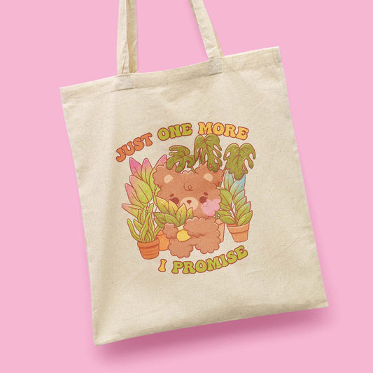 Just One More Plant Teddy Bear Canva Tote Bag