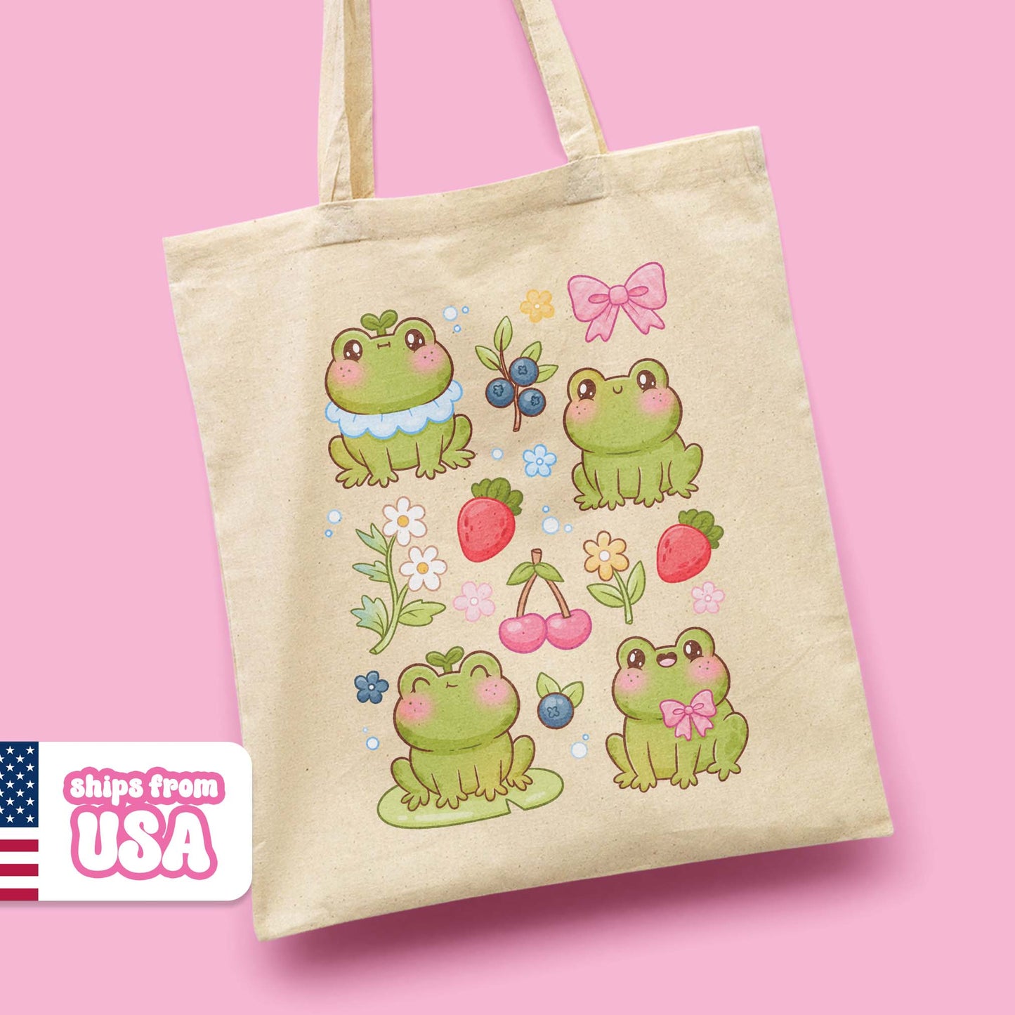 Summer Froggies Cotton Canvas Tote Bag
