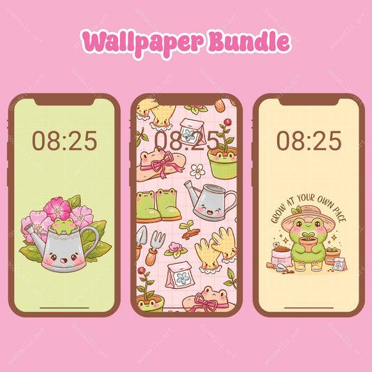 Spring Froggy Garden Phone Wallpaper Bundle - April 2024
