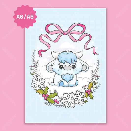 Winter Highland Cow Art Print - January 2025