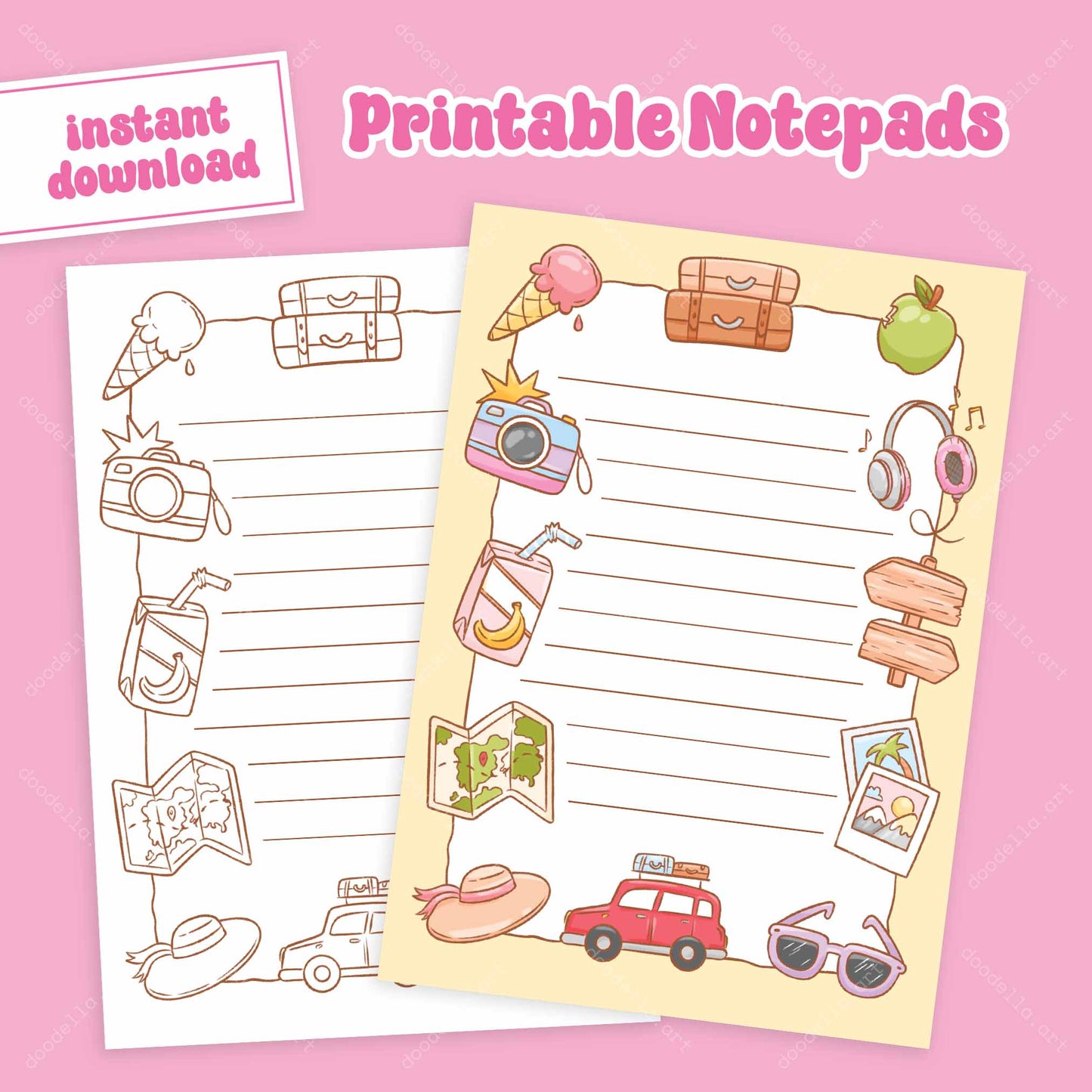 Travel Doodles Printable Note Pads - July 2024