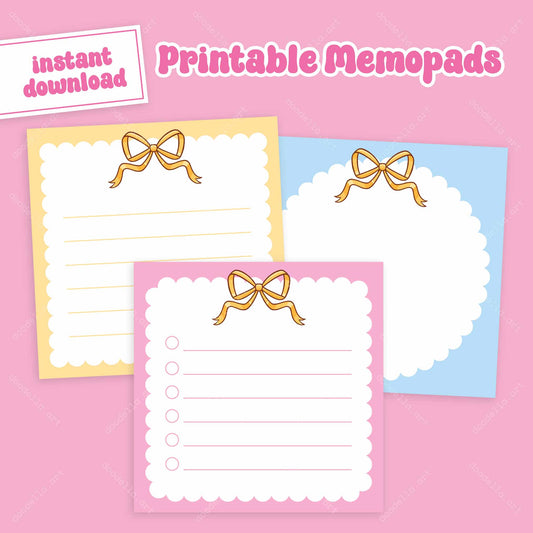 Coquette Bows Printable Memo Pads - March 2024