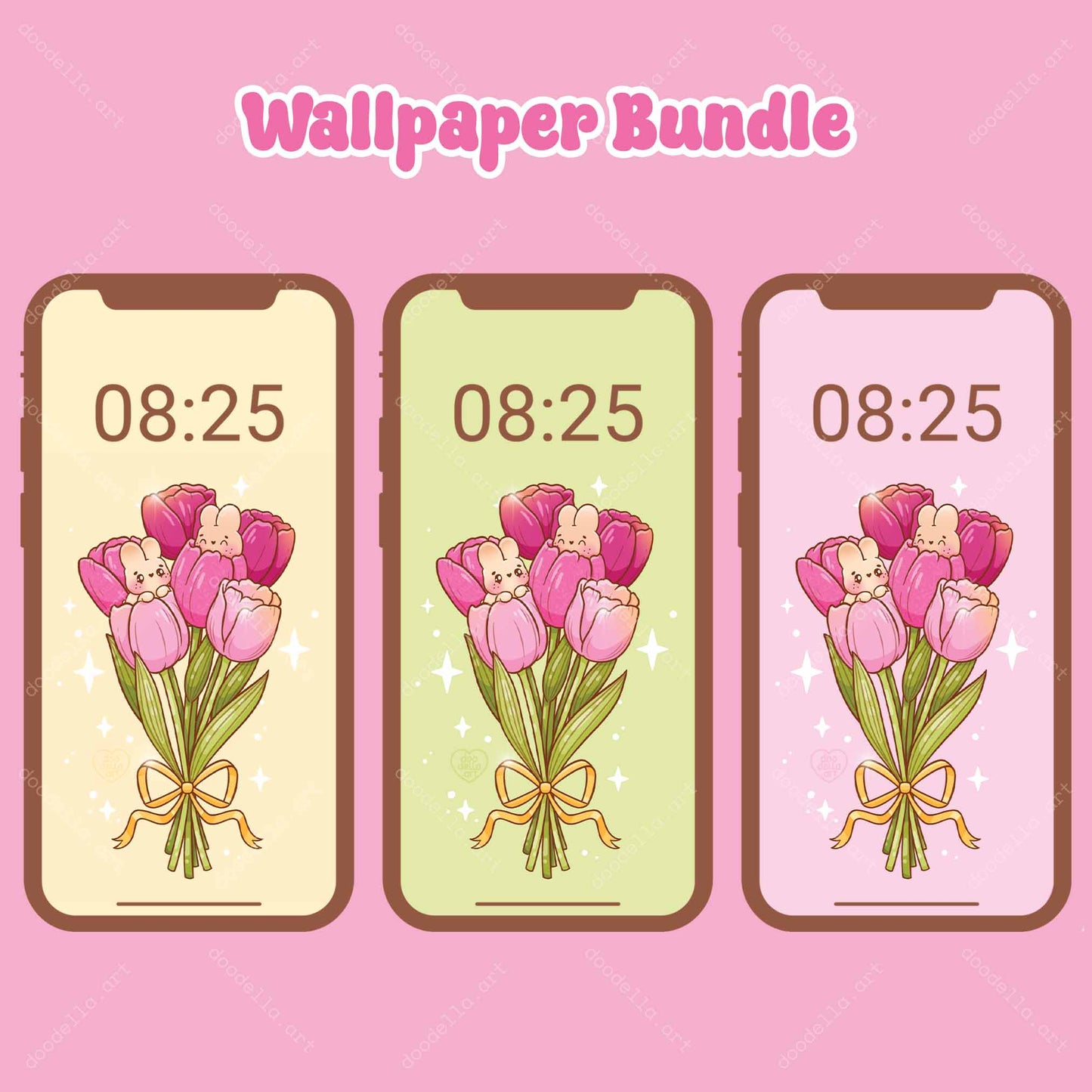 Tulips & Bunnies Phone Wallpaper Bundle - March 2024