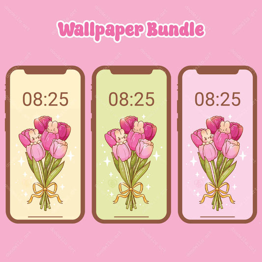 Tulips & Bunnies Phone Wallpaper Bundle - March 2024