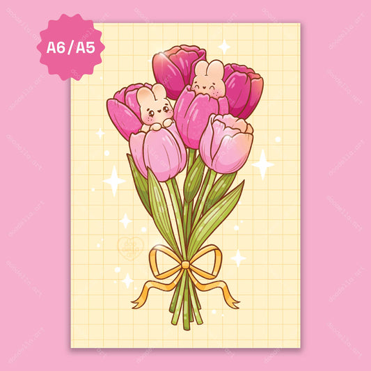 Spring Tulips with Bunnies Art Print - March 2024