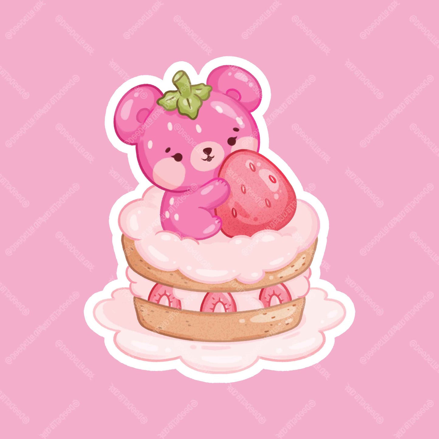 Strawberry Teddy Bear on Cake Sticker