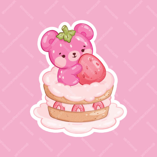 Strawberry Teddy Bear on Cake Sticker