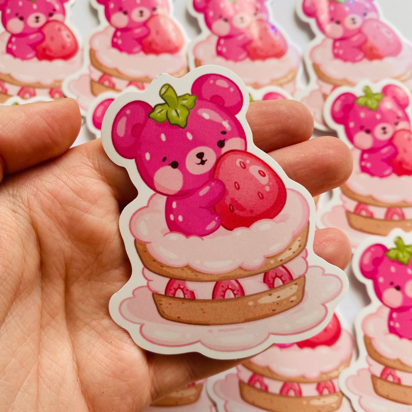 Strawberry Teddy Bear on Cake Sticker