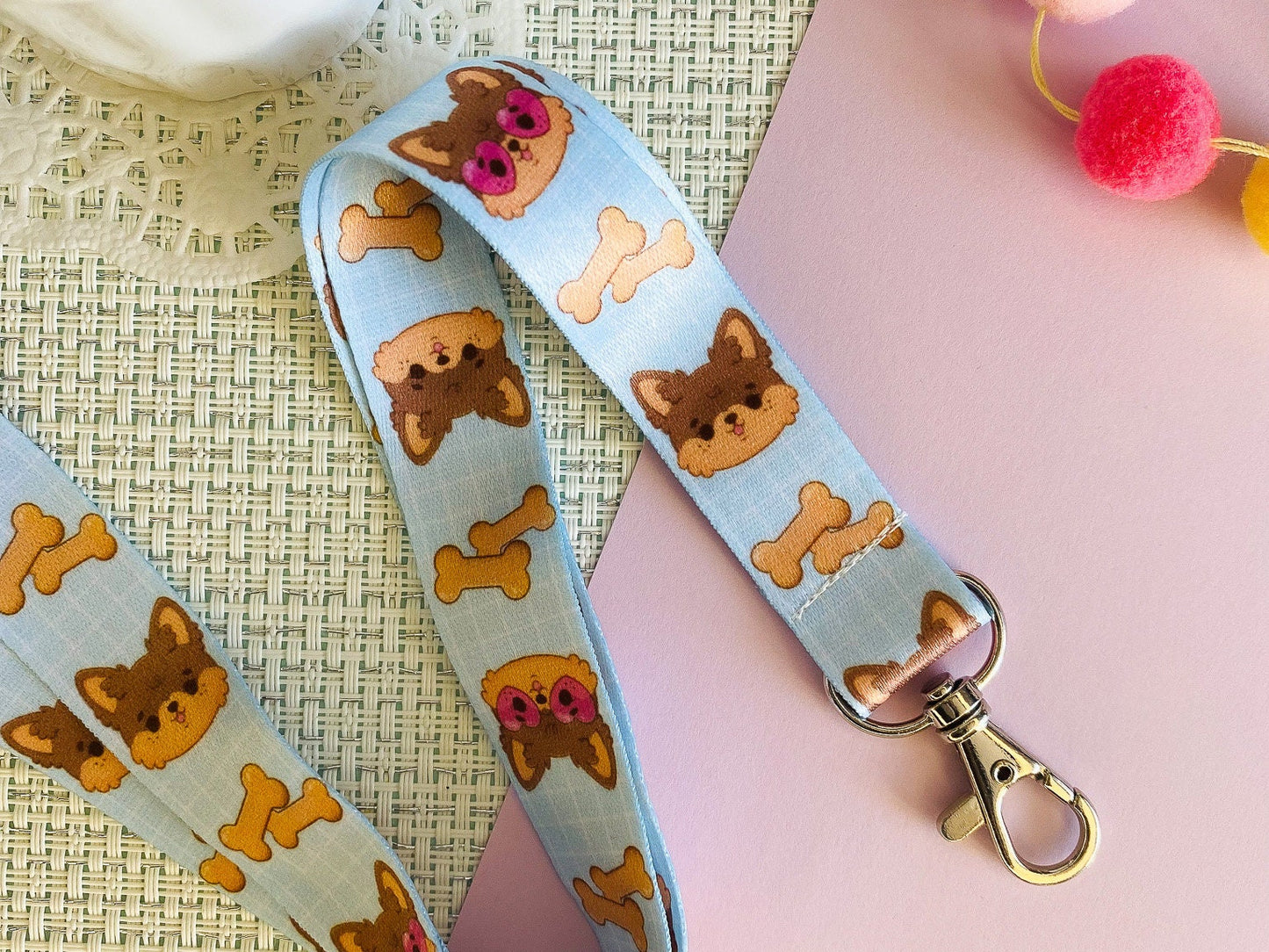 Yorkie Dog with Bone Cookies Lanyard