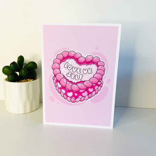 Love Yourself Pink Cake Greeting Card