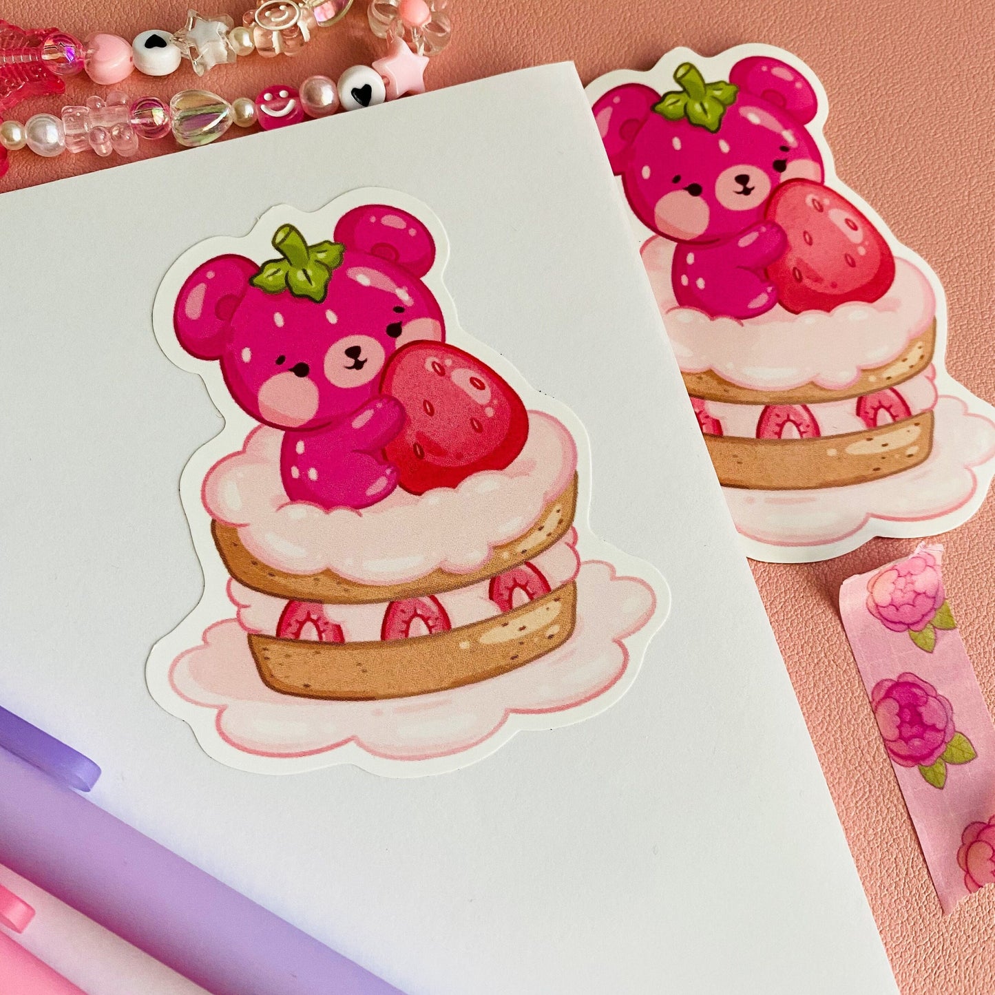 Strawberry Teddy Bear on Cake Sticker