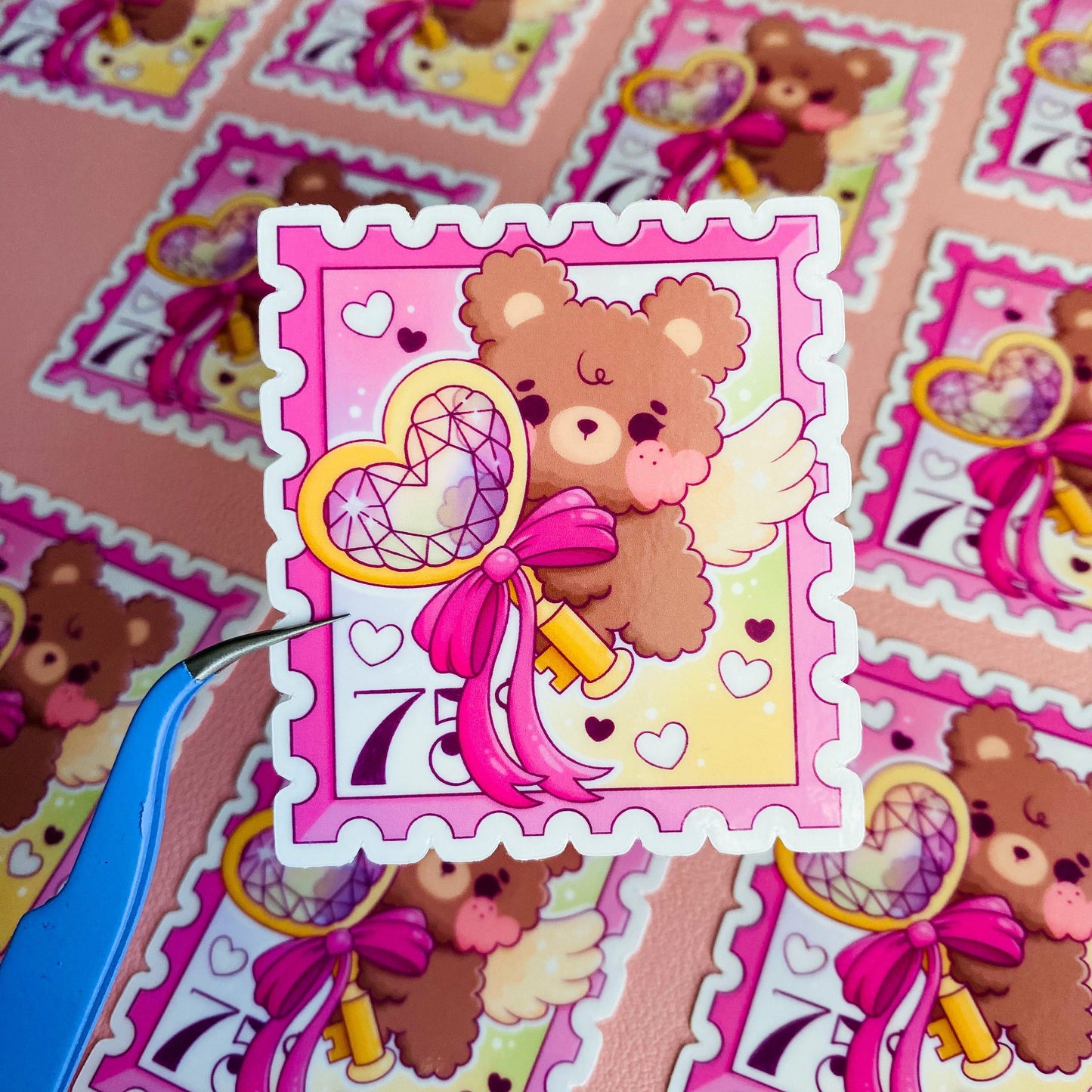 Teddy Bear Cupid Postmark Sticker