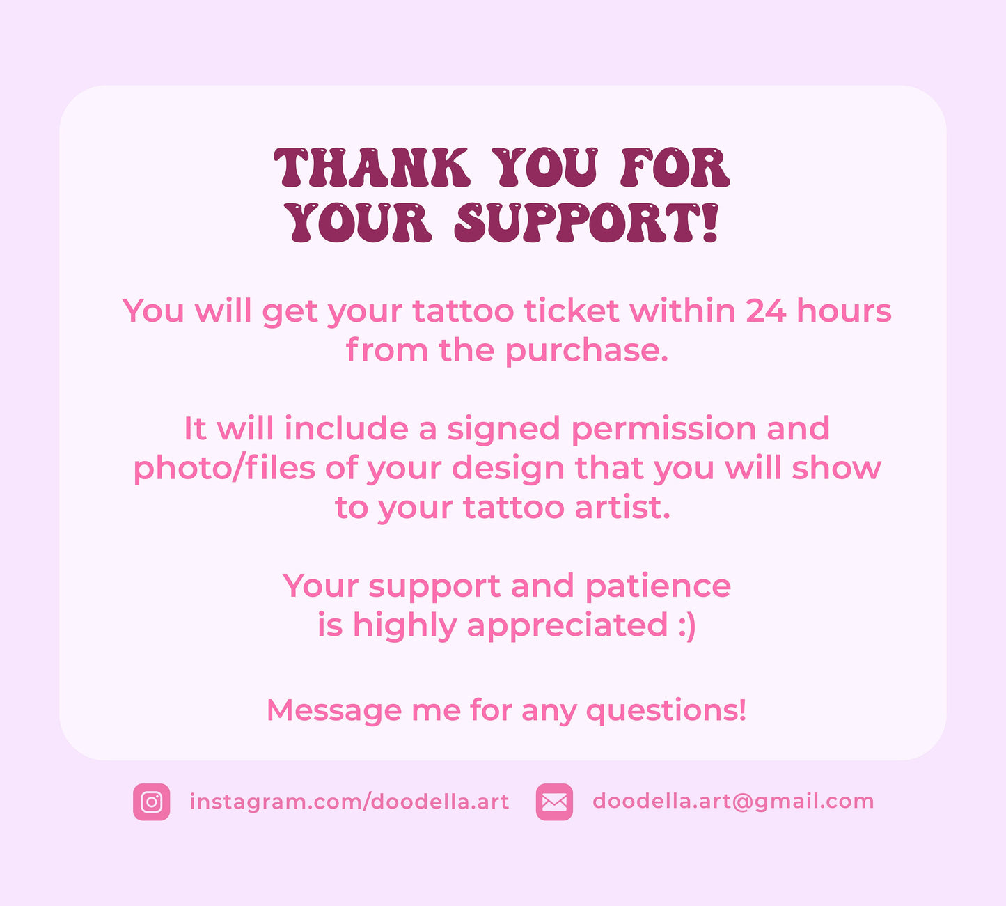 DoodellaArt Tattoo Ticket, Tattoo Pass