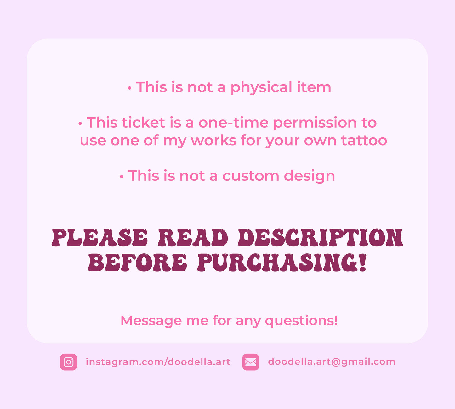 DoodellaArt Tattoo Ticket, Tattoo Pass