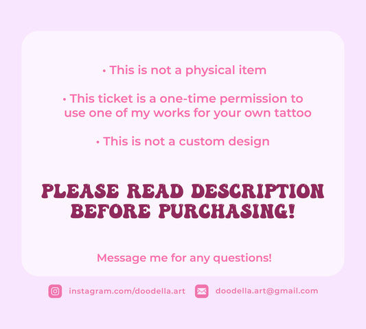 DoodellaArt Tattoo Ticket, Tattoo Pass